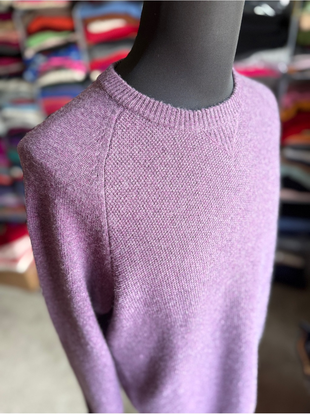 Cozy Purple Cashmere Crewneck Sweater, Unique Textured Knits
